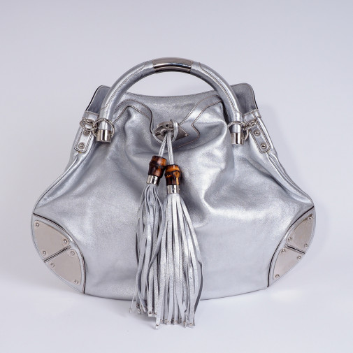 Handbag Indy silver lamé leather
