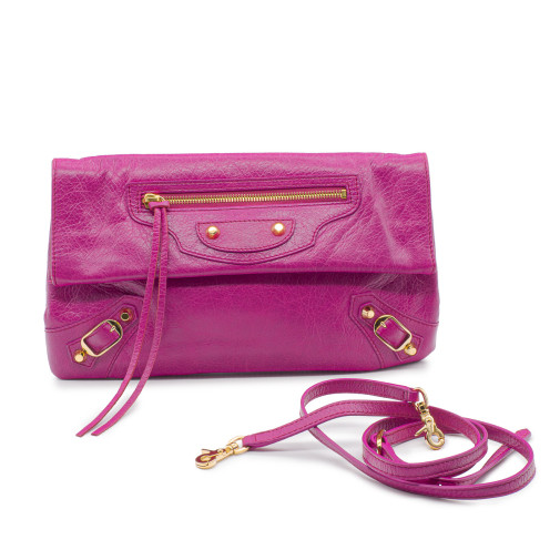 Pochette City avec bandoulière amovible en cuir vieilli rose fucshia 