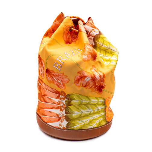Sac porté-épaule Hermes Soie Cool en soie Brazil et cuir Barénia