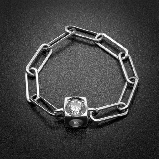 Cube ring on 18k white gold chain and diamond
