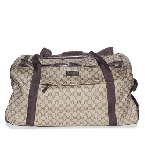 Sac de voyage a roulettes en toile GG Supreme beige