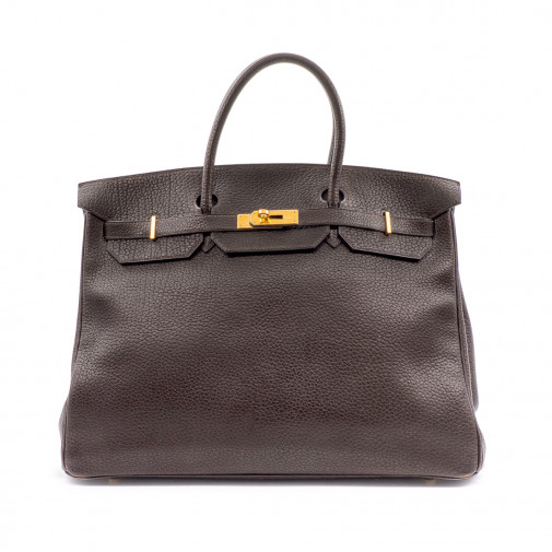 Sac Birkin 40 en cuir gréné chocolat