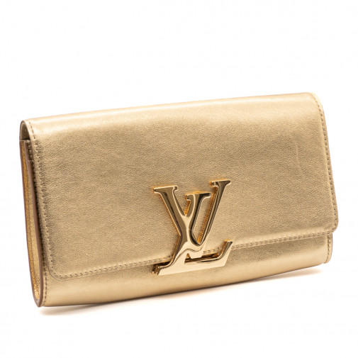 Pochette Louise en cuir lamé doré et fermoir LV en métal doré