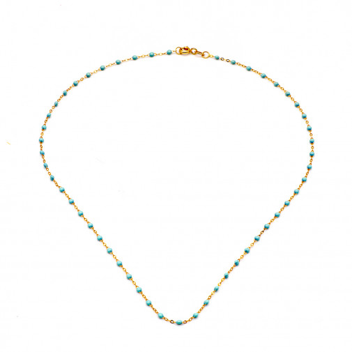 Collier Perles résine vert d’eau et or rose 18k  - 40 cm