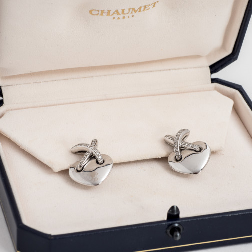 Earrings in 18k white gold and Diamonds Coeur Lien Croisé G.M.