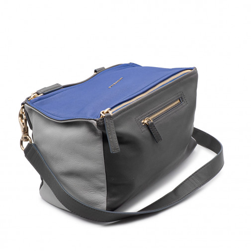 Pandora Medium bag in tricolor dark grey, mouse grey, electric blue leather