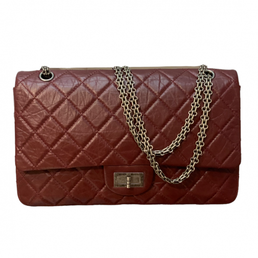 Sac 2.55 Jumbo en cuir vieilli bordeaux