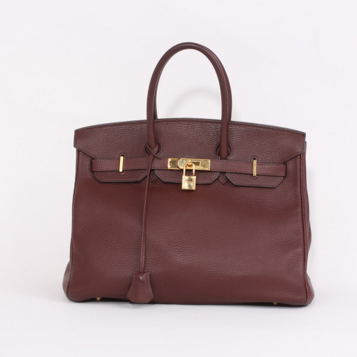 Birkin 35 handbag red brick grained leather