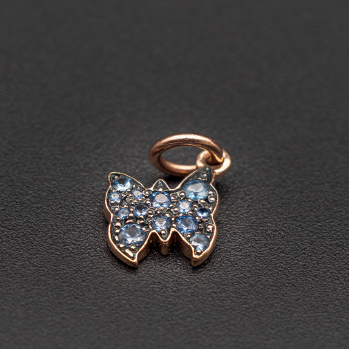 Charm DODO Rose gold butterfly set with sapphires