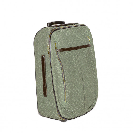 Valise trolley Annette en lin Mini-Monogram Dark Kaki