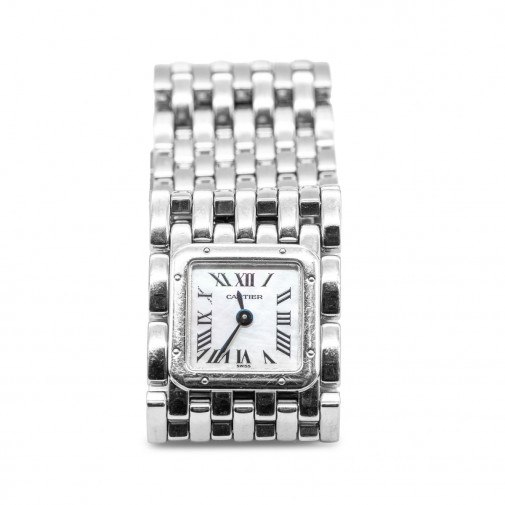 Montre de dame Ruban Panthère acier et fond nacre