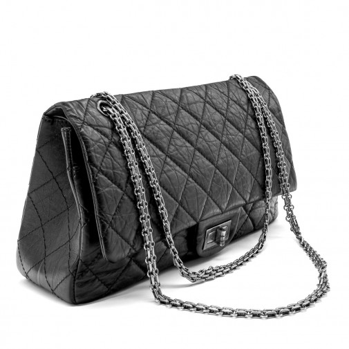 Sac 2.55 Jumbo en cuir vieilli noir NEUF!