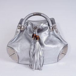 Handbag Indy silver lamé leather