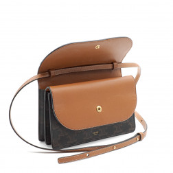 Pochette à bandoulière en cuir de veau et toile Triomphe 