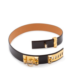Ceinture Collier de Chien en box-calf chocolat Taille 100 cm.