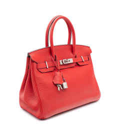 Sac Hermes Birkin 30 en cuir Clemence Rouge Tomate