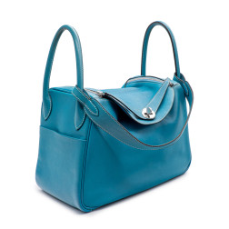 Sac Hermès Lindy 30 en cuir Sikkim Bleu