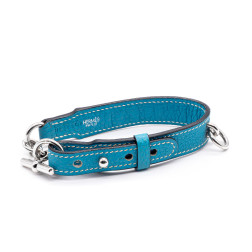 Collier pour chien Hermes en cuir Clemence bleu.