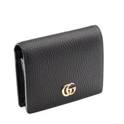 Porte-monnaie, billets et cartes de credit en cuir gréné noir GG Marmont