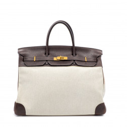 Sac Birkin 40 en toile et cuir chocolat