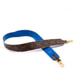 Bandoulière de sac large  et réversible toile Monogram et cuir bleu électrique