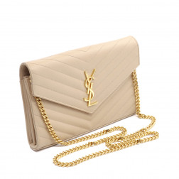 Sac Chain Wallet Cassandre en cuir Grain de poudre beige