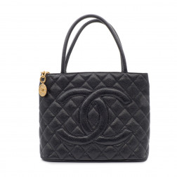 Sac à main Chanel Médaillon en cuir grainé noir