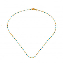 Collier Perles résine vert d’eau et or rose 18k  - 40 cm