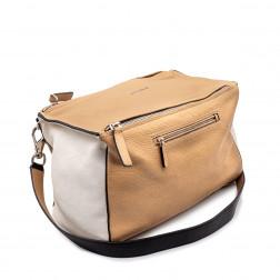 GIVENCHY Pandora Medium bag in beige and white grained leather.