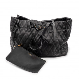 Large Tote Shopping Bag in black quilted leather