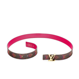 Ceinture Initiales Reversible 30 mm en toile Monogram et cuir fucsia