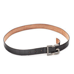 Ceinture Dolce & Gabbana en metal argenté et cuir noir Taille 85 cm