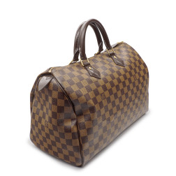 Sac à main Speedy 35 en toile Damier Ebène et cuir marron