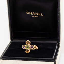Cross ring, YG 18k citrine, amethyst and peridot.