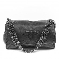 Black soft lambskin shoulder bag.