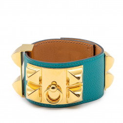 Bracelet Collier de Chien bleu paon Epsom leather