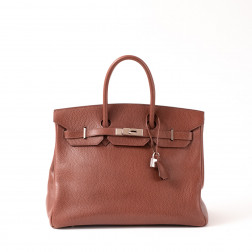 handbag Birkin 35 brown Ardennes leather silver palladium jewelry