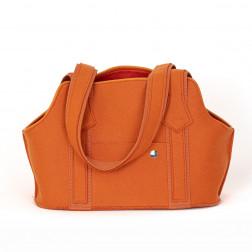 Sac Patapon en feutre de laine et gansé de cuir de couleur potiron.