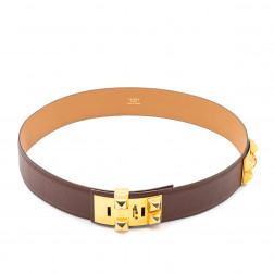 Ceinture Mini-Collier de chien cuir Courchevel chocolat Taille 80 cm