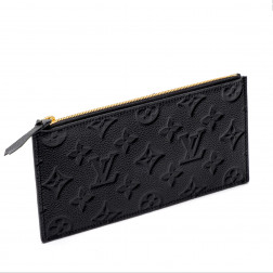 Pochette plate en cuir empreinte noir