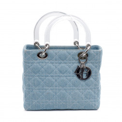 Sac Lady Dior Edition Limitée en toile Denim bleu clair et anses en plexiglass