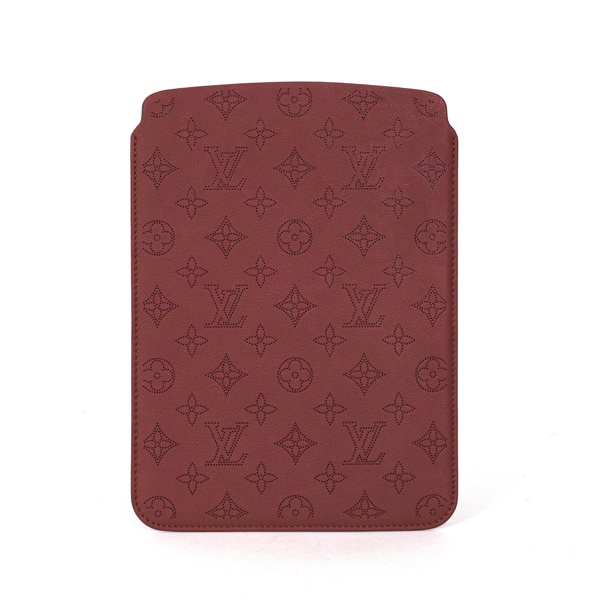 Louis Vuitton red perforated Monogram pre-owned leather case.