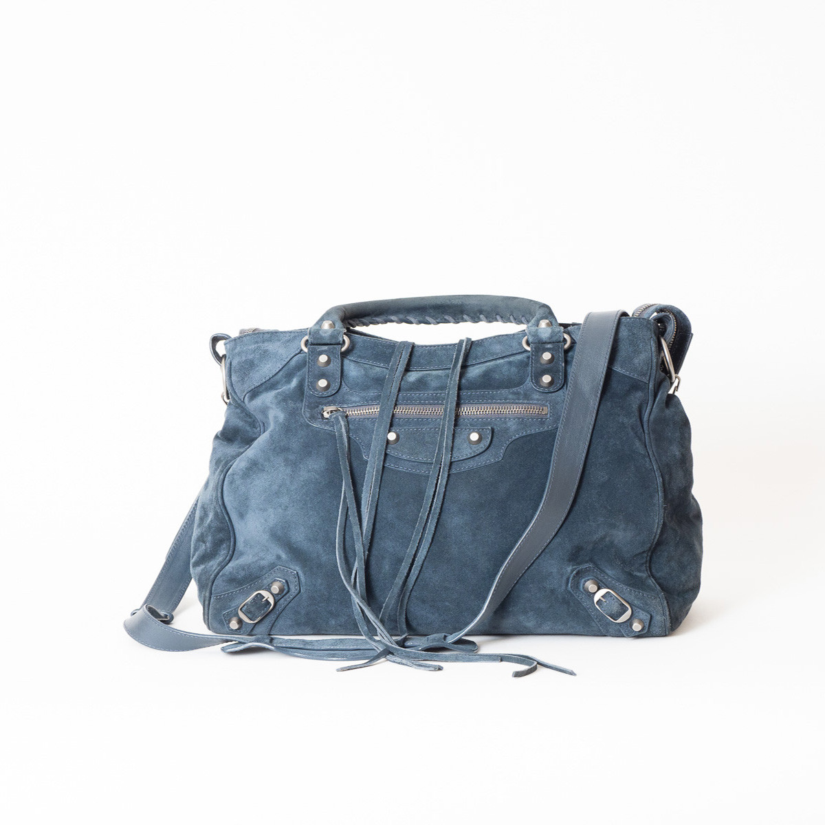 Used Handbag Balenciaga V lo deep blue suede