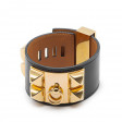 Black leather and gold plated Collier de Chien bracelet