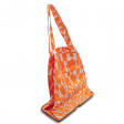 SilkyPop foldable bag in orange printed silk and brown leather