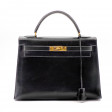 Sac Kelly 32 piqué Sellier en cuir box-calf noir