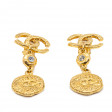 Paire de pendants d'oreilles clips en métal doré et strass