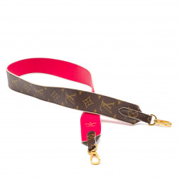 Bandoulière de sac large  et réversible toile Monogram et cuir rose foncé