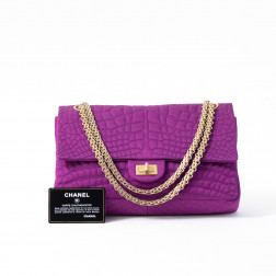 Handbag 2.55 in silk satin print crocodile fuschia